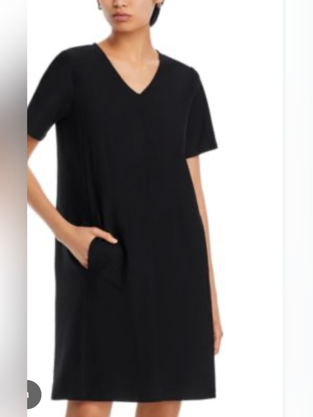Eileen Fisher SP Black V neck short sleeve cotton round pocket washable dress
